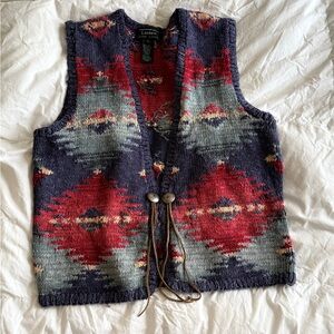 Lauren Ralph Lauren Hand knit Aztec sweater vest size Large non smoking home